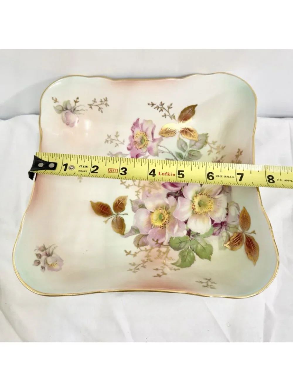 Schumann Arzberg Germany Floral Square Porcelain Serving Bowl Gold Gilt Dish